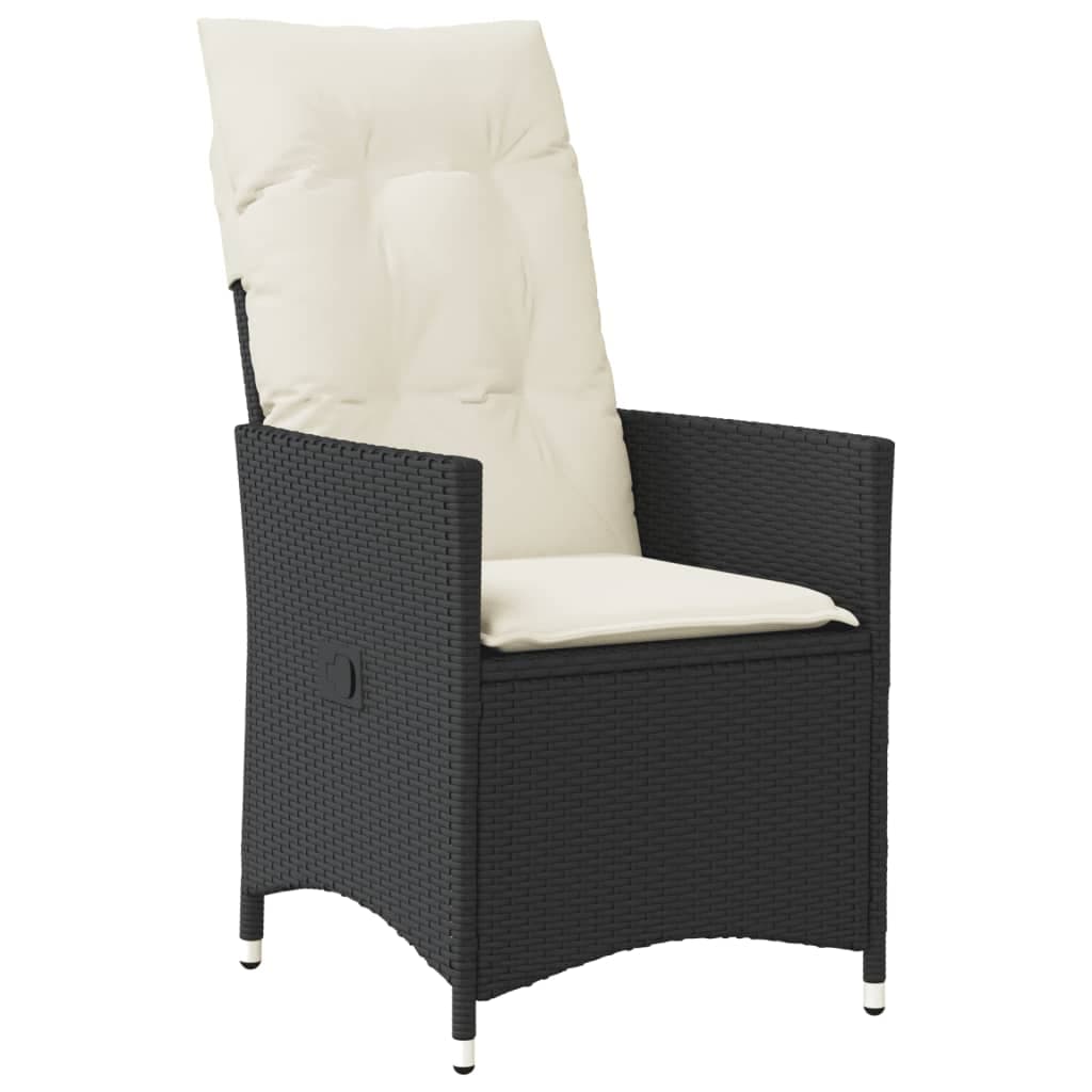 vidaXL Cadeira de Jardim Reclinável com Almofadões Vime Pe Preto - 1116370997