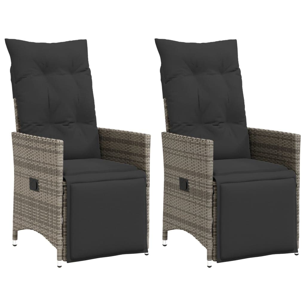 vidaXL Cadeiras jardim reclináveis 2 pcs c/ almofadões vime PE cinza