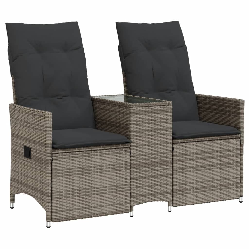 vidaXL Sofá de jardim reclinável 2 lugares com mesa vime PE cinzento