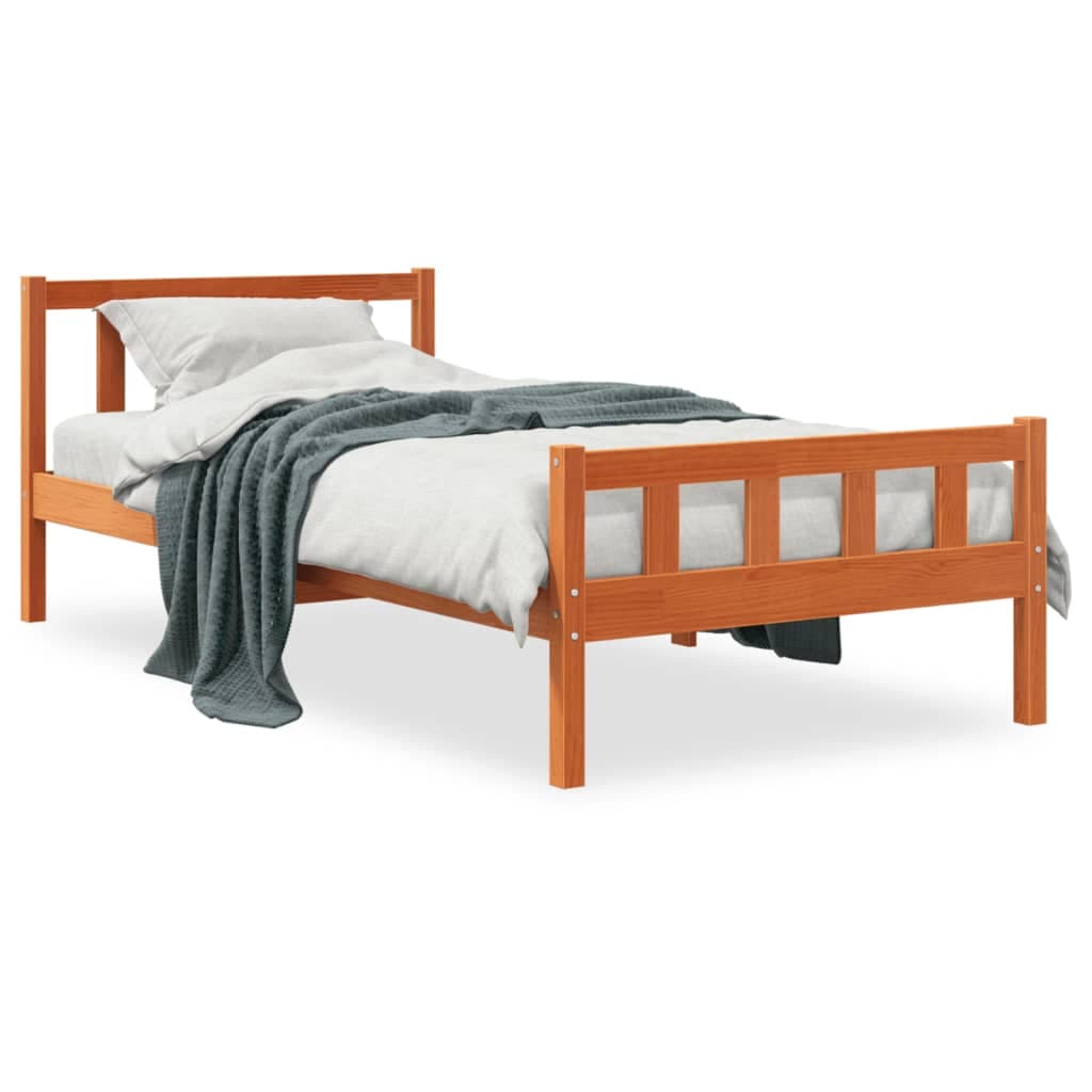 vidaXL Cama sem colchão 75x190 cm madeira de pinho maciça castanho-mel