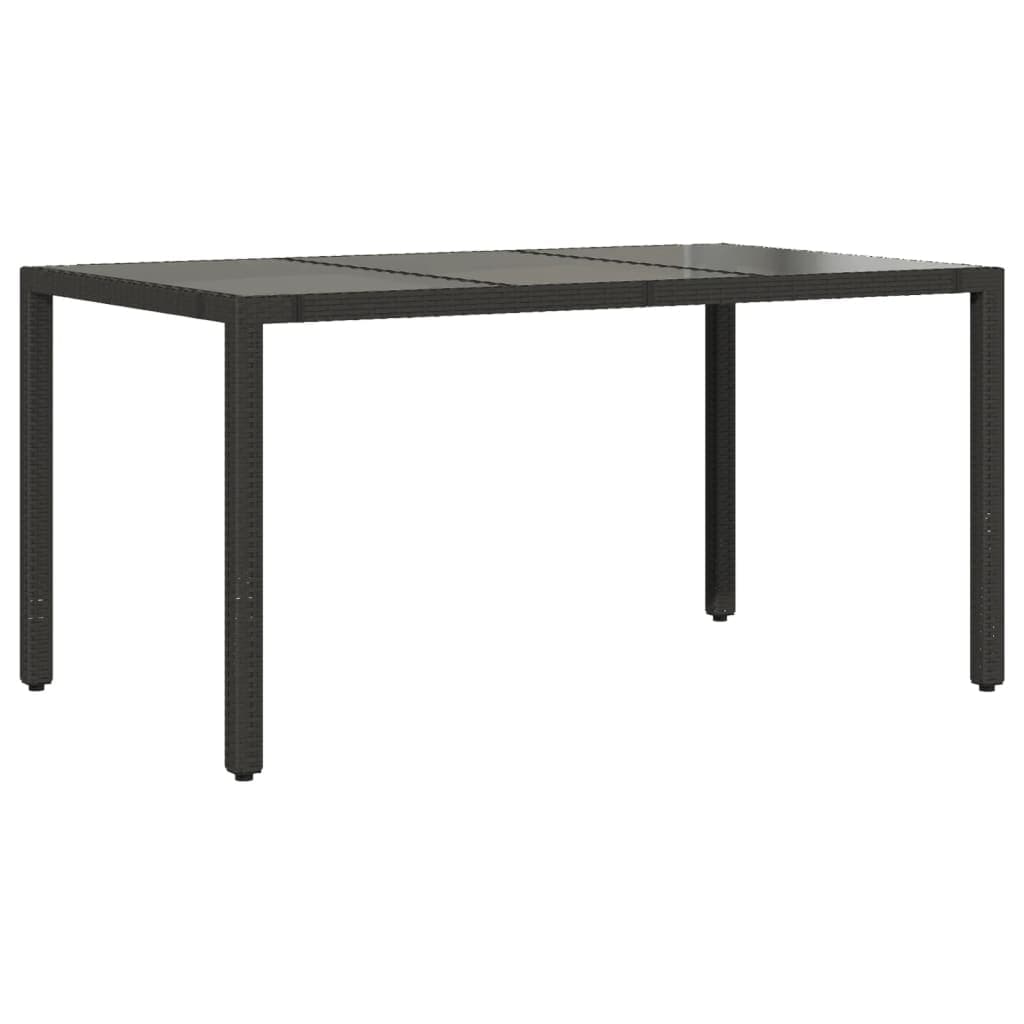 vidaXL Mesa de jardim com tampo de vidro 150x90x75 cm vime PE preto