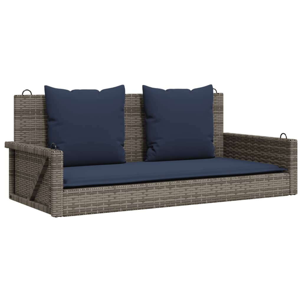 vidaXL Banco de balanço com almofadas cinza 119x56x48 cm vime sintético