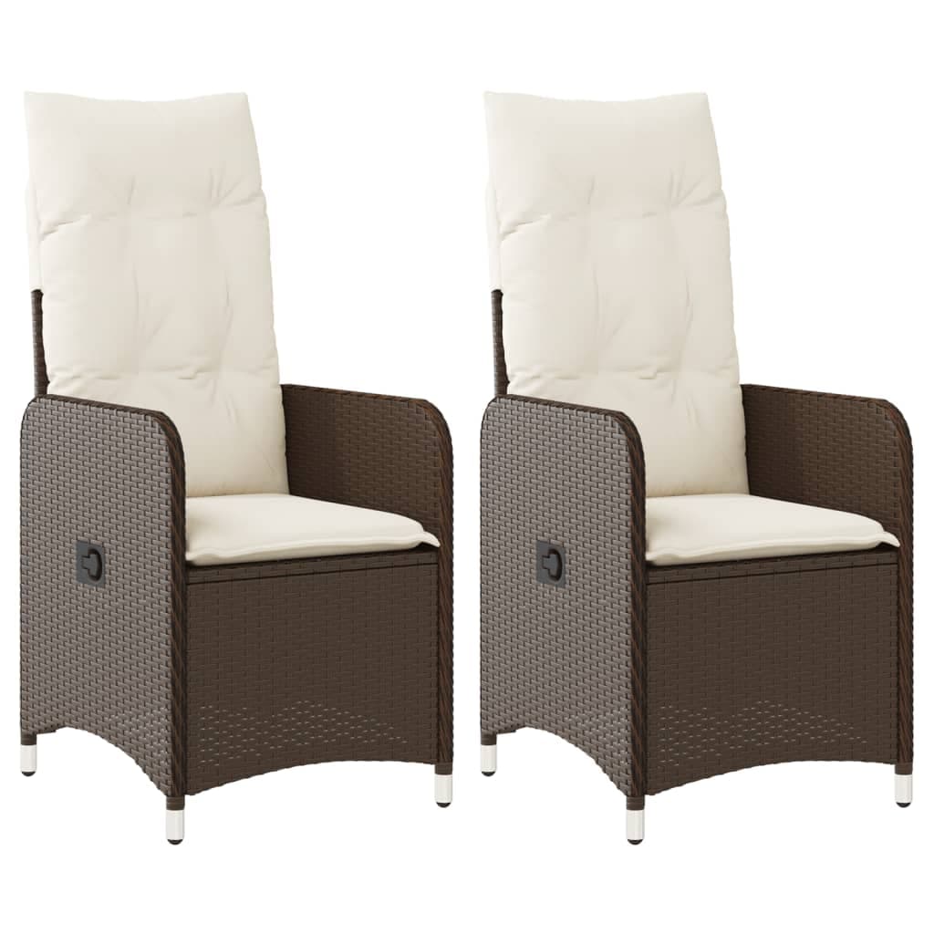 vidaXL Cadeiras jardim reclináveis 2pcs c/ almofadões vime PE castanho
