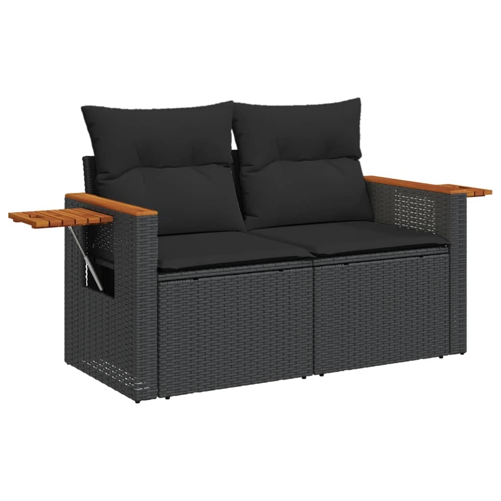 vidaXL Sofá de Jardim com Almofadões 2 Lugares Vime Pe Preto - 767228428