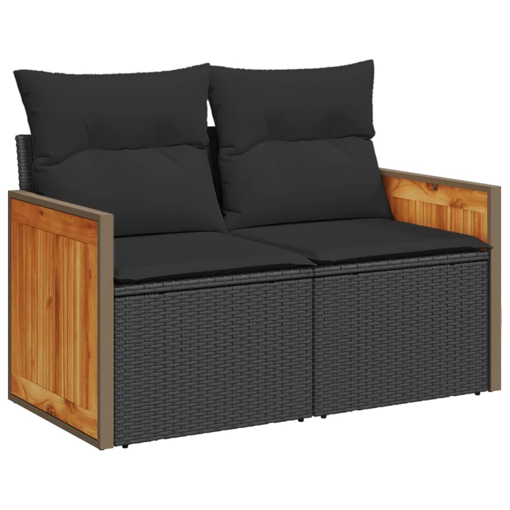 vidaXL Sofá de jardim com almofadões 2 lugares vime PE preto