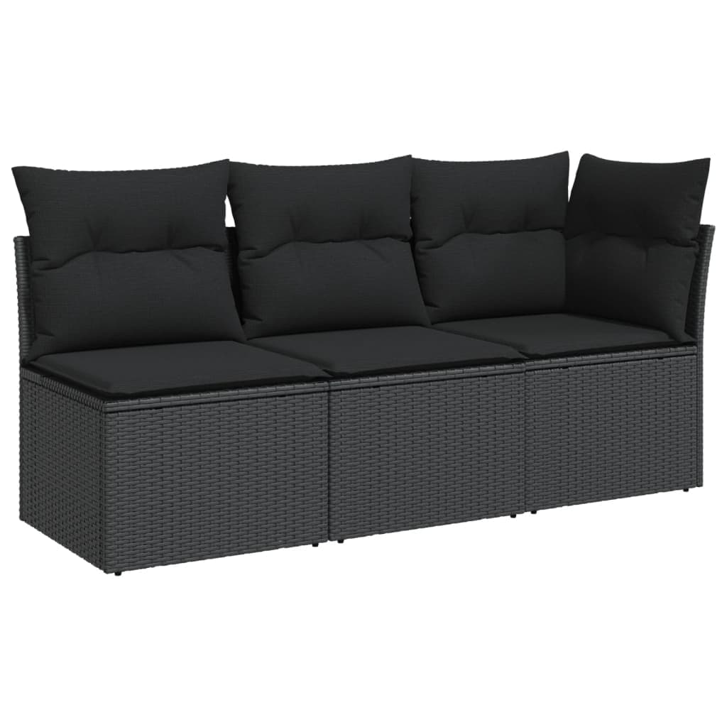 vidaXL Sofá de Jardim 3 Lugares com Almofadões Vime Pe Preto - 983432018