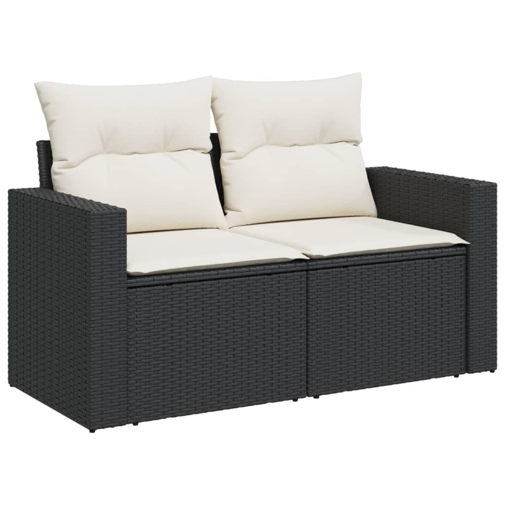 vidaXL Sofá de jardim com almofadões 2 lugares vime PE preto