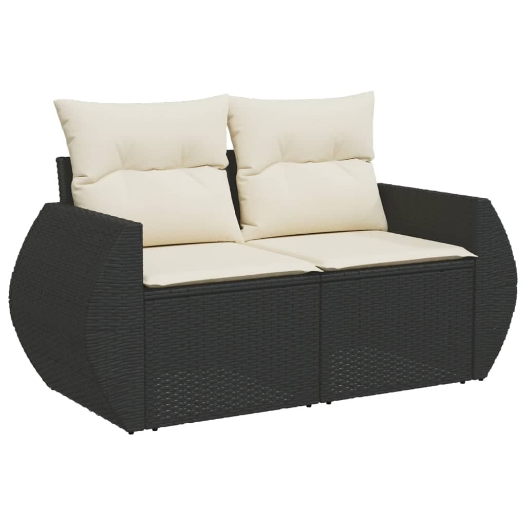 Sofá vidaXL Sofá de Jardim com Almofadões 2 Lugares Vime PE Preto