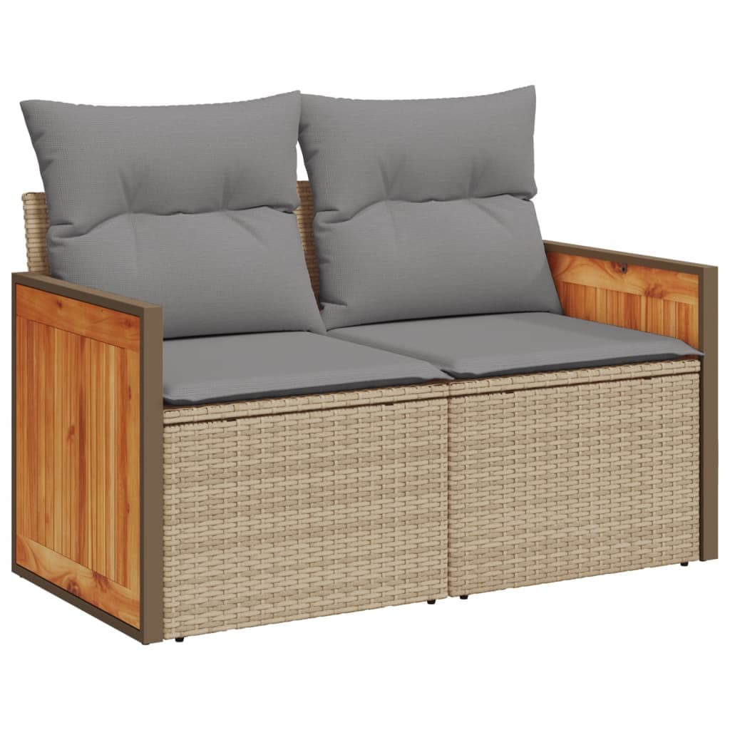 vidaXL Sofá de Jardim de 2 Lugares com Almofadões Vime Pe Bege - 3646583669