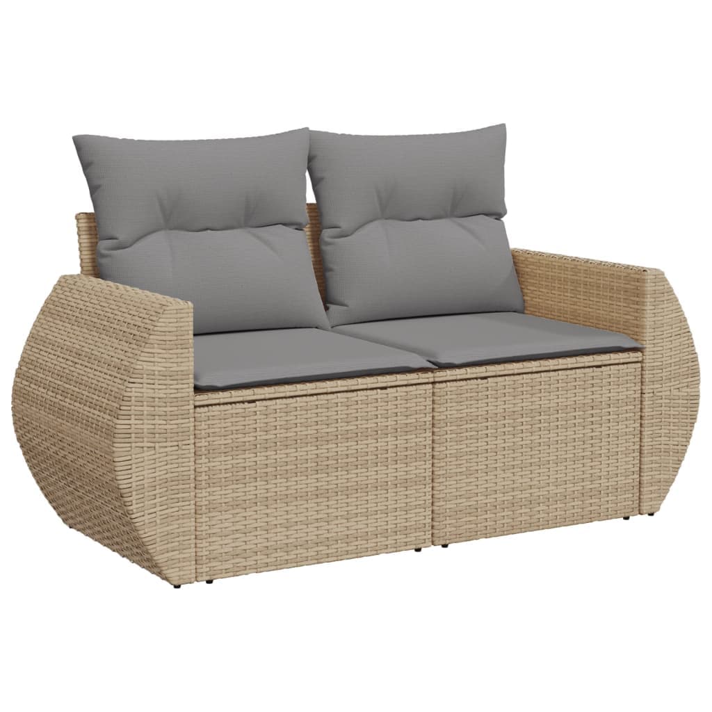 vidaXL Sofá de Jardim de 2 Lugares com Almofadões Vime Pe Bege - 4007825164