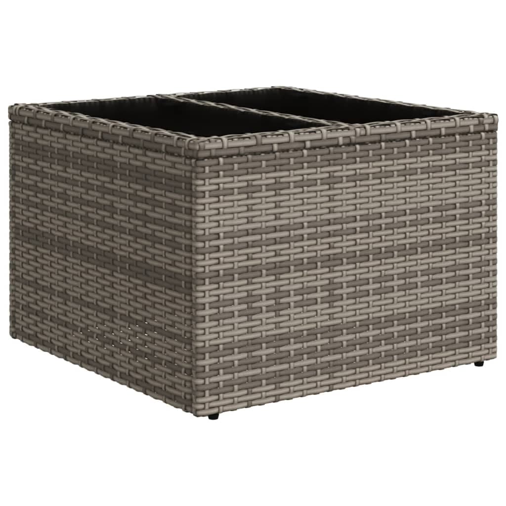 vidaXL Mesa de Jardim com Tampo de Vidro 55x55x37 cm Vime Pe Cinzento - 1118861357