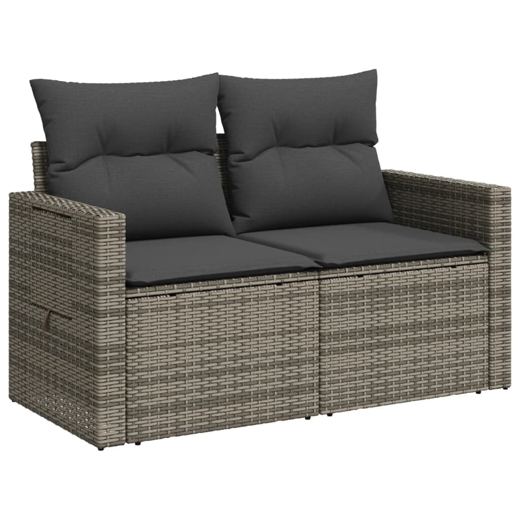 vidaXL Sofá de Jardim de 2 Lugares com Almofadões Vime Pe Cinzento - 1676537661