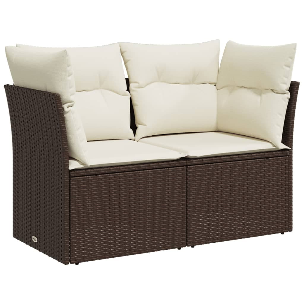 vidaXL Sofá de Jardim com Almofadões 2 Lugares Vime Pe Castanho - 4122935316