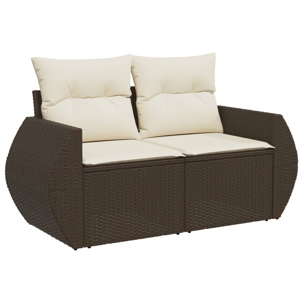 vidaXL Sofá de jardim com almofadões 2 lugares vime PE castanho
