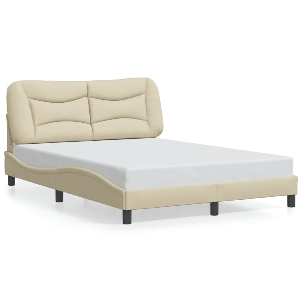 vidaXL Estrutura de Cama com Cabeceira 140x200 cm Tecido Cor Creme - 1460804297