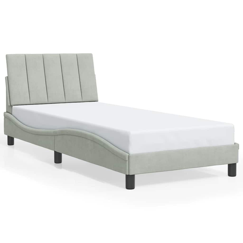 vidaXL Estrutura de Cama com Cabeceira 90x190 cm Veludo Cinzento-claro - 3987527541