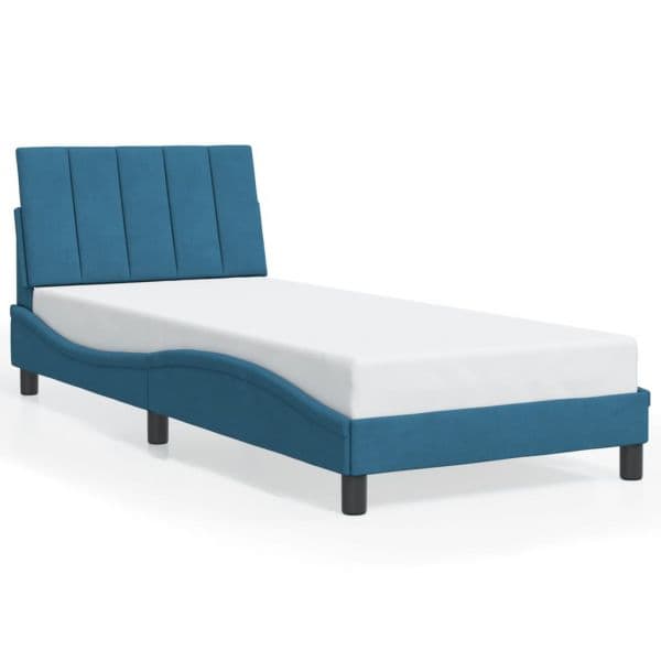 vidaXL Estrutura de Cama com Cabeceira 90x200 cm Veludo Azul - 3330376886