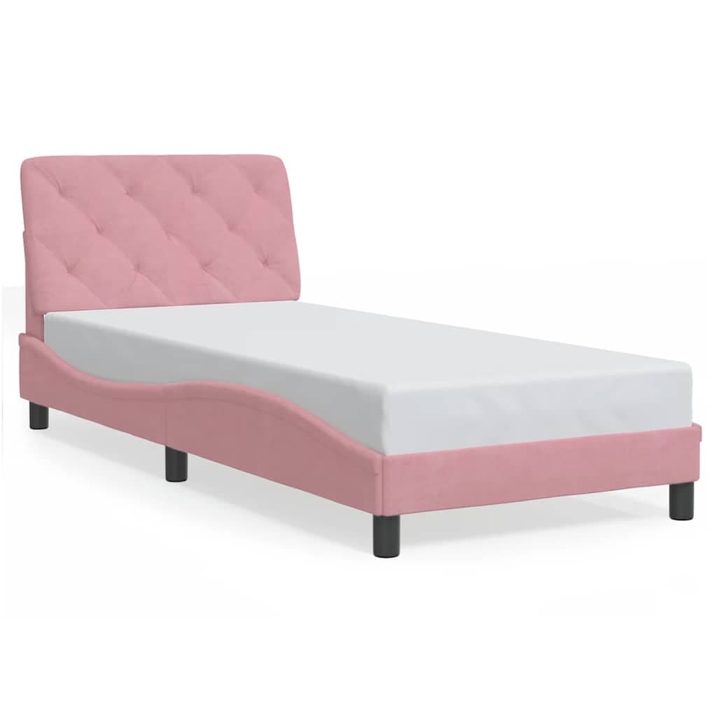 vidaXL Estrutura de Cama com Cabeceira 90x200 cm Veludo Rosa - 2344939710