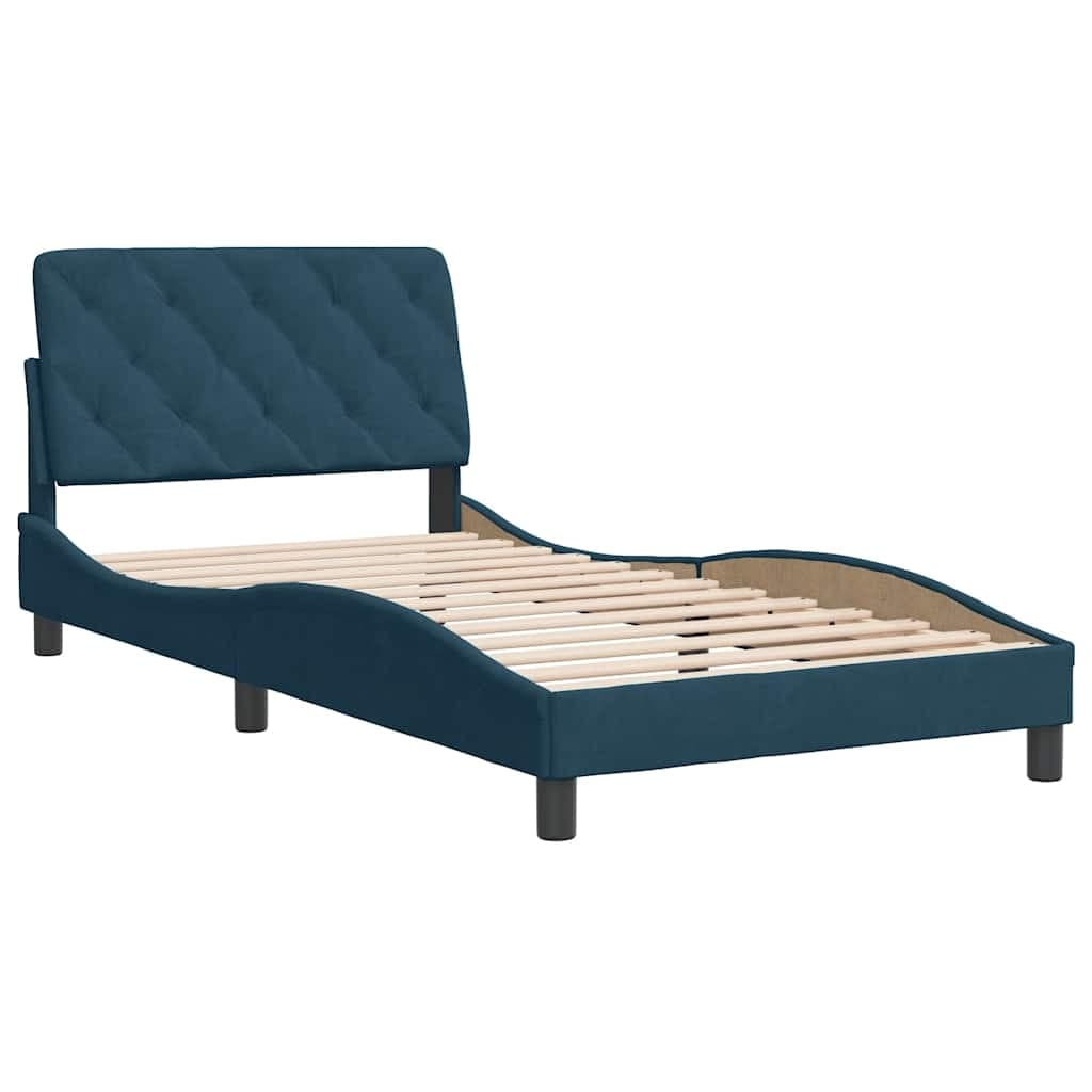 vidaXL Estrutura de Cama com Cabeceira 100x200 cm Veludo Azul - 4118121475