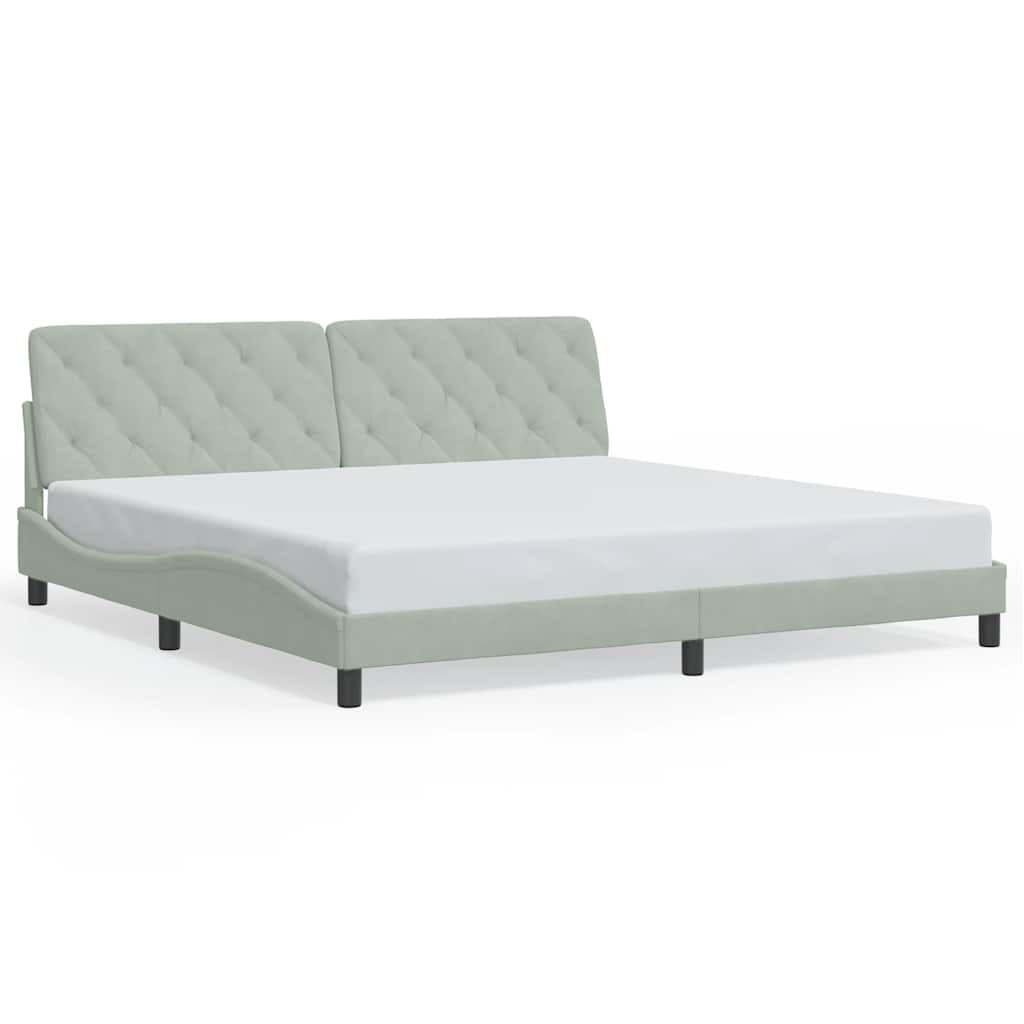vidaXL Estrutura de Cama com Cabeceira 200x200 cm Veludo Cinzento-claro - 2680340789