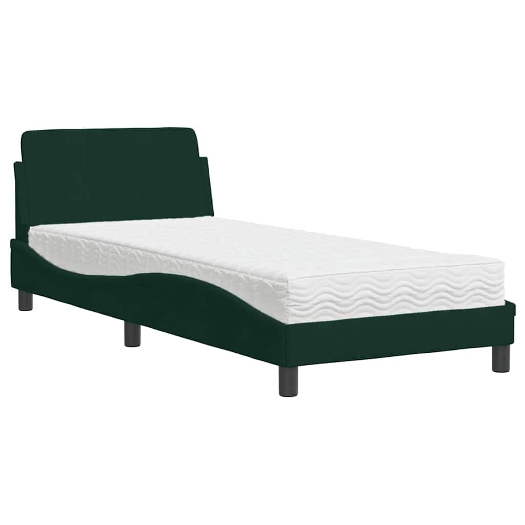 vidaXL Cama com colchão Dover 80x200 cm veludo verde-escuro