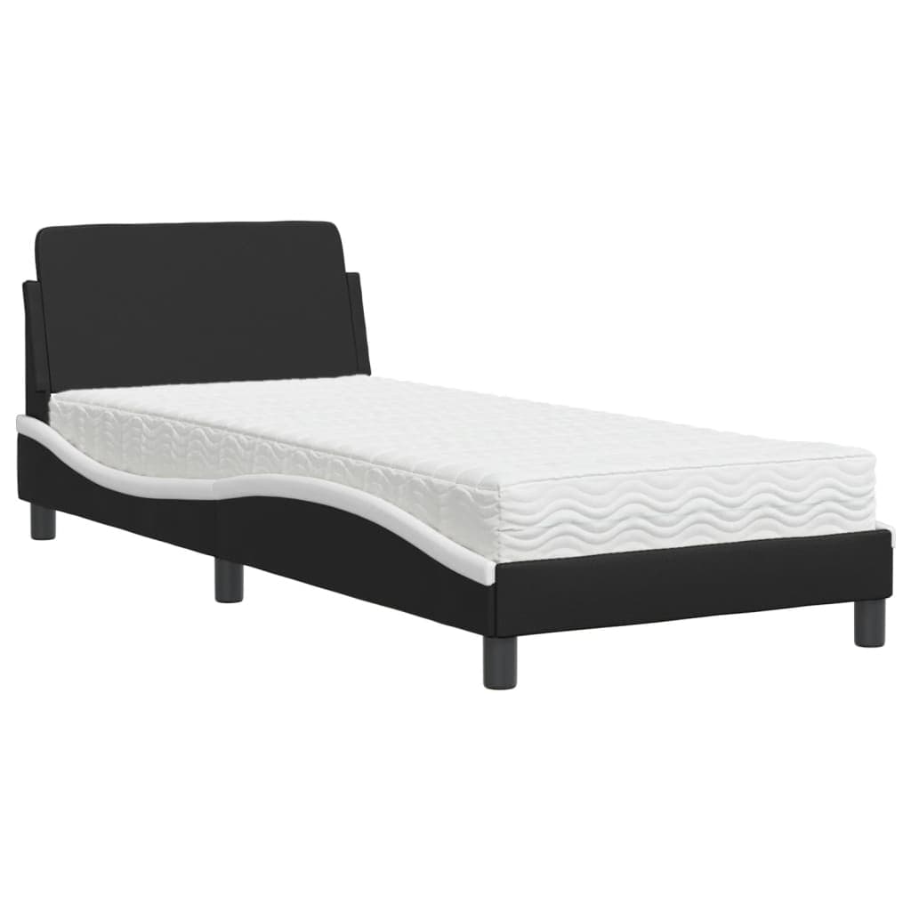 vidaXL Cama com colchão Dover 80x200 cm couro artificial preto e branco