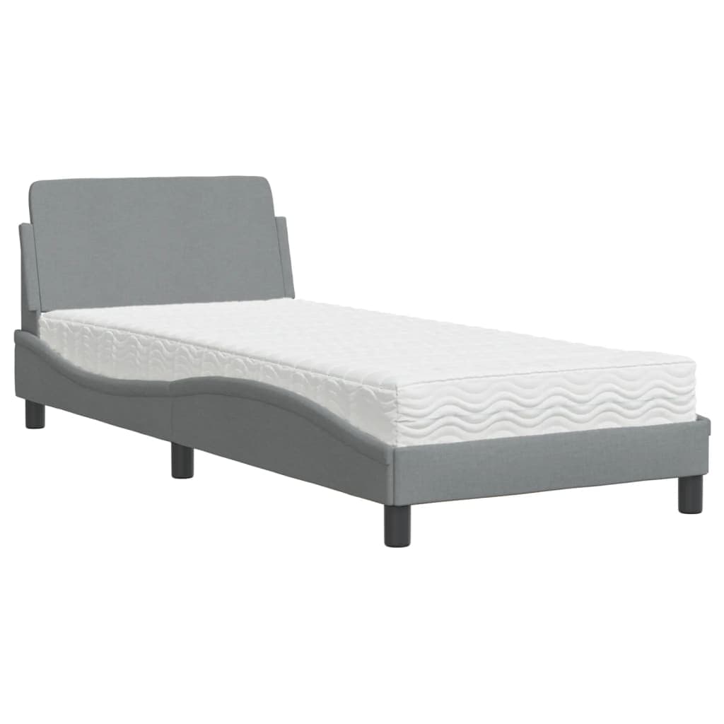 vidaXL Cama com colchão Dover 90x200 cm tecido cinzento-claro