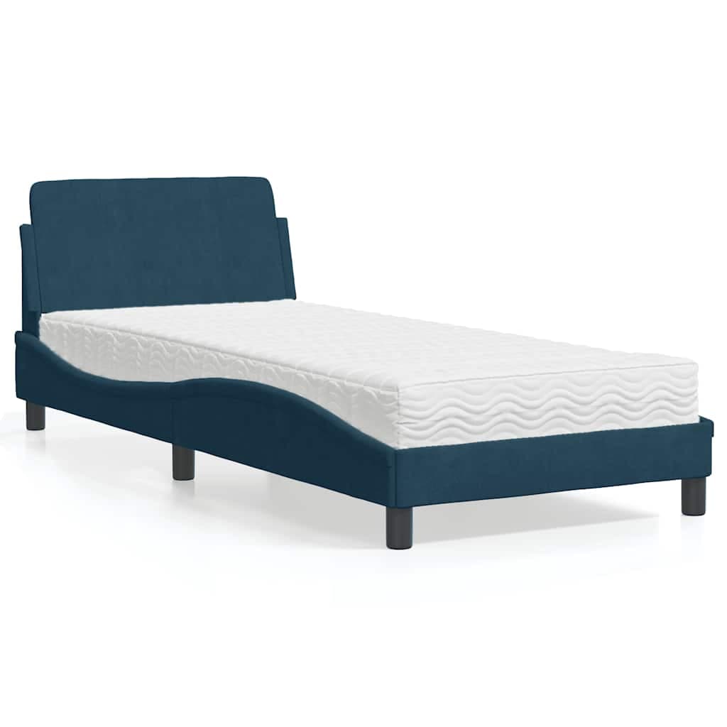 vidaXL Cama com colchão Dover 90x200 cm veludo azul