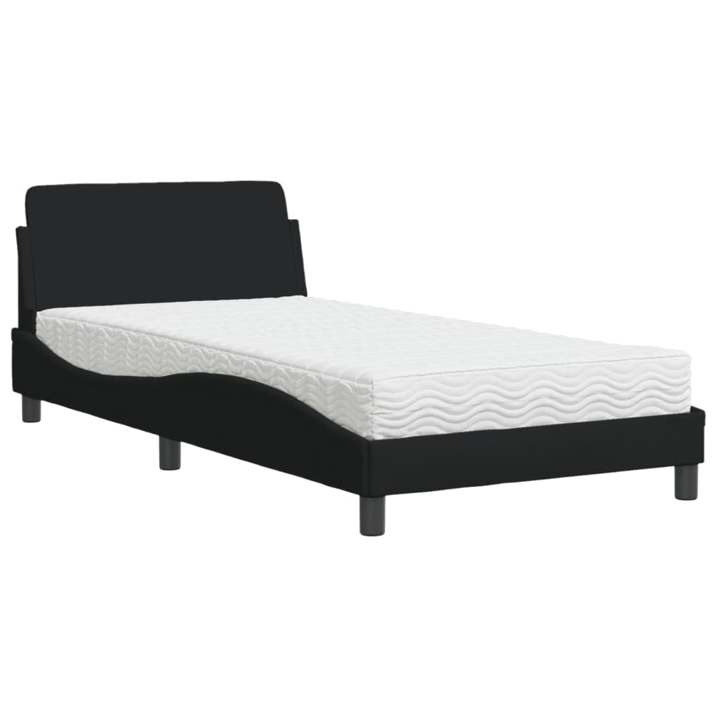 vidaXL Cama com colchão Dover 100x200 cm tecido preto