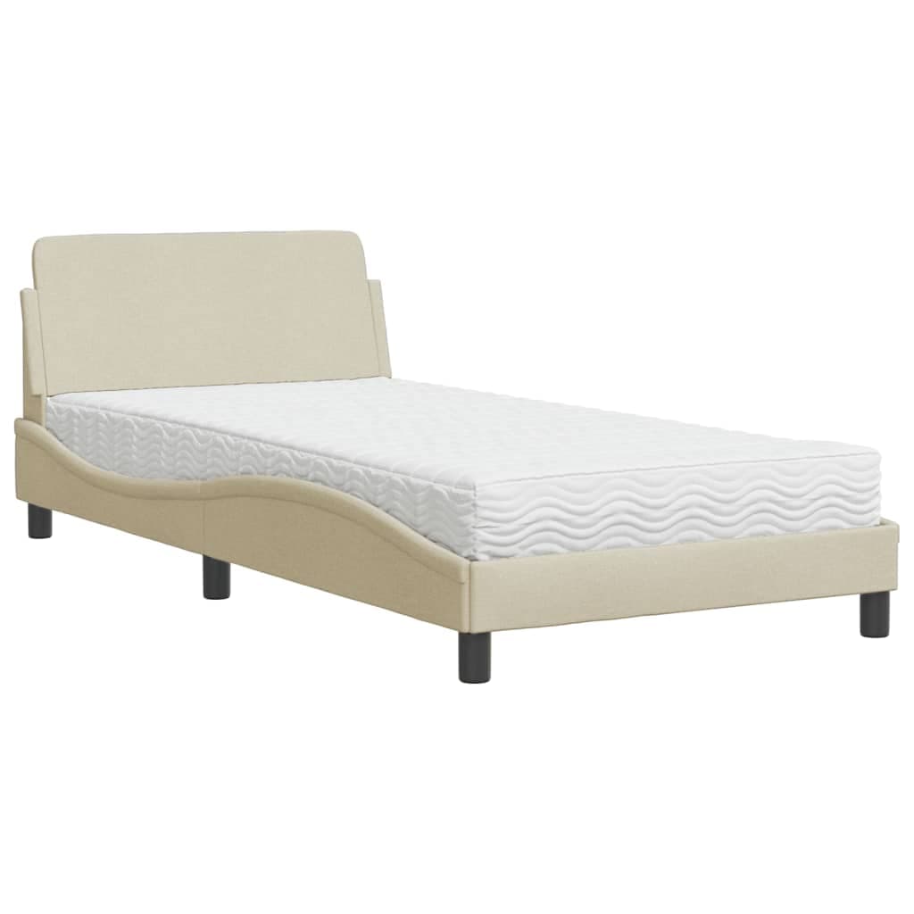 vidaXL Cama com colchão Dover 100x200 cm tecido cor creme