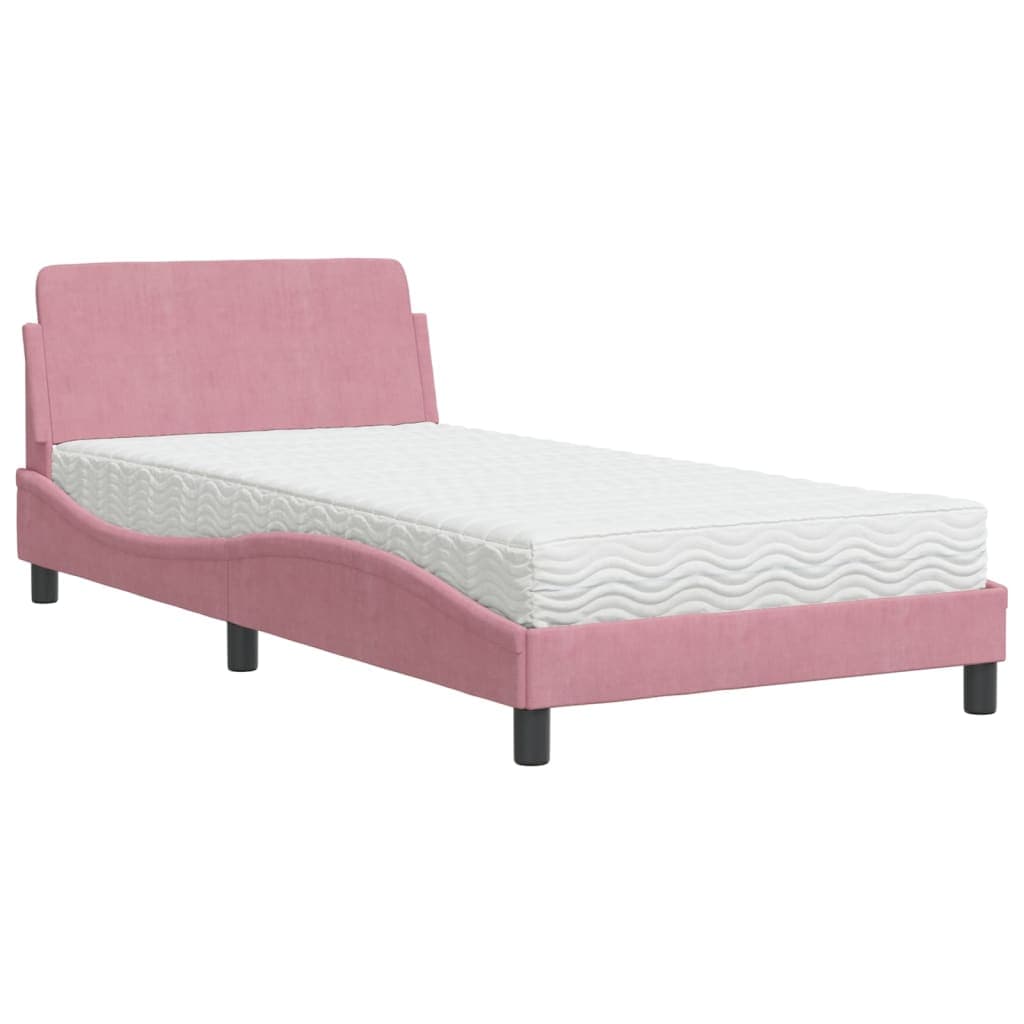 vidaXL Cama com colchão Dover 100x200 cm veludo rosa