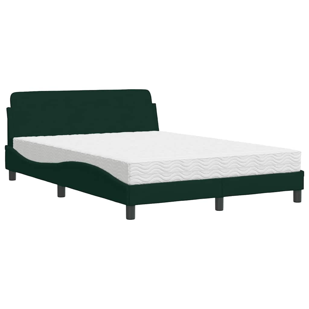 vidaXL Cama com colchão Dover 120x200 cm veludo verde-escuro