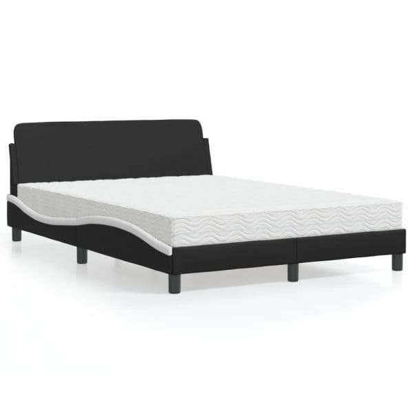 vidaXL Cama com Colchão 120x200 cm Couro Artificial Preto e Branco - 4287252995