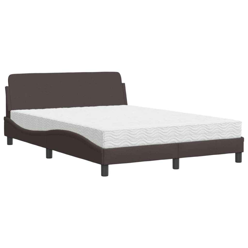 vidaXL Cama com colchão Dover 140x190 cm tecido castanho-escuro