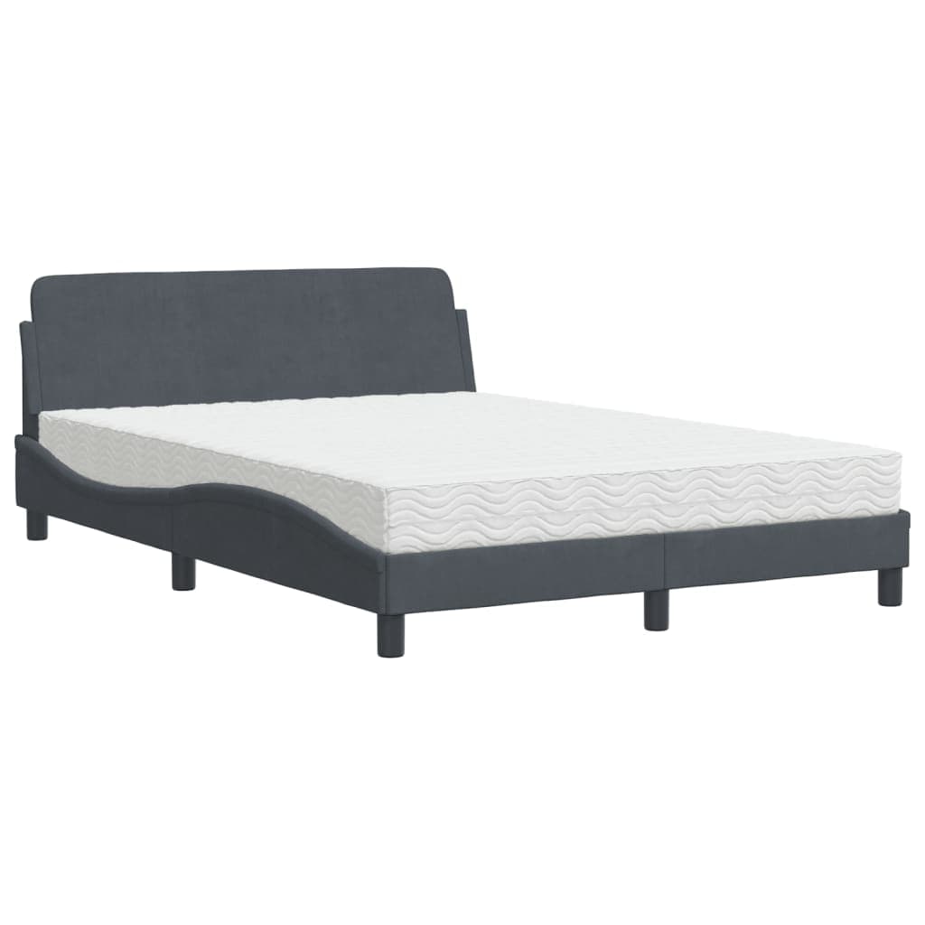 vidaXL Cama com colchão Dover 140x190 cm veludo cinzento-escuro