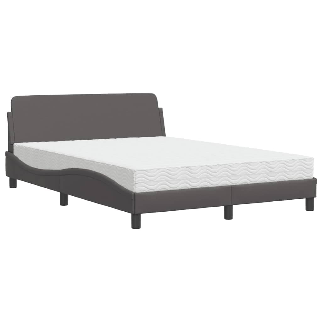 vidaXL Cama com colchão Dover 140x190 cm couro artificial cinzento