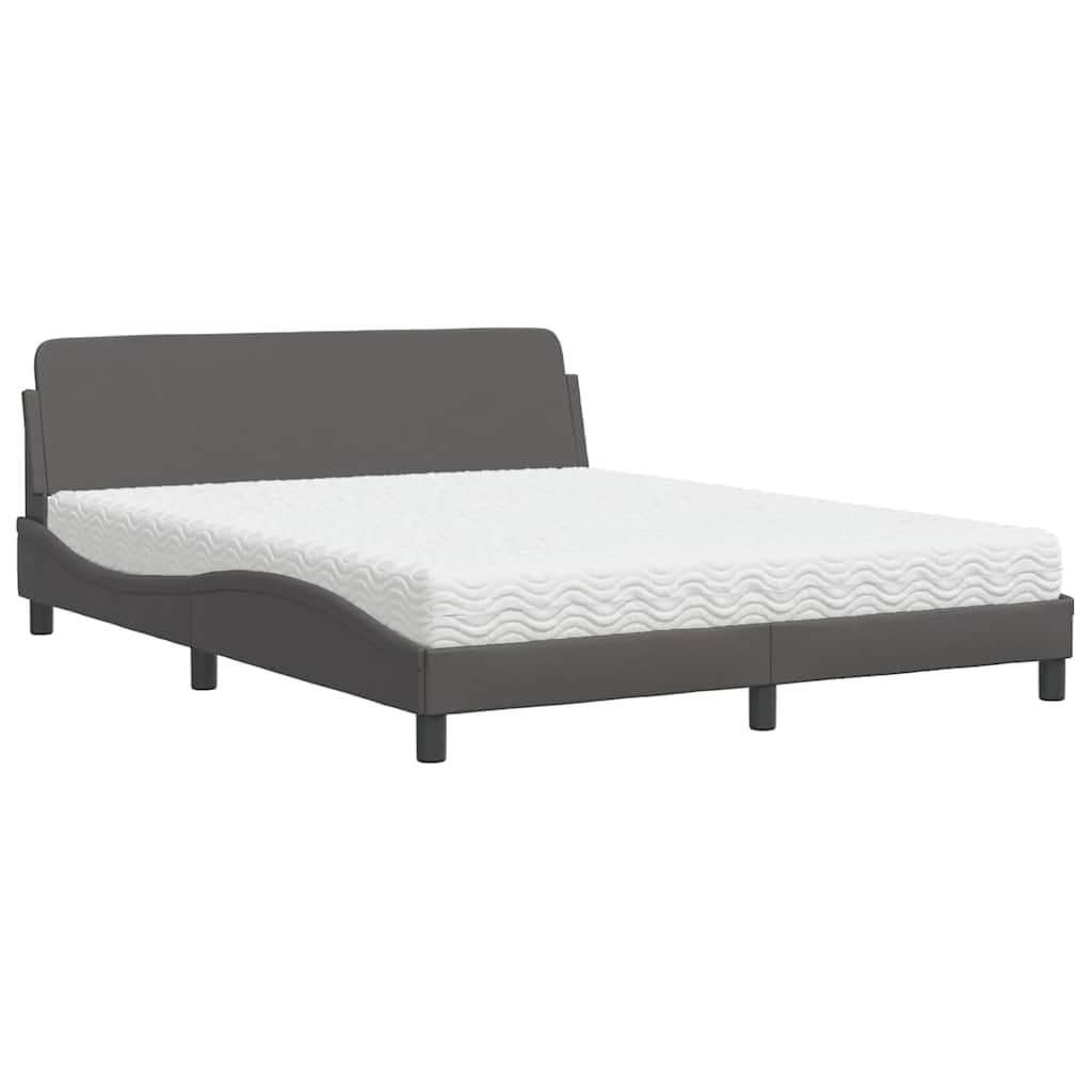 vidaXL Cama com colchão Dover 160x200 cm couro artificial cinzento