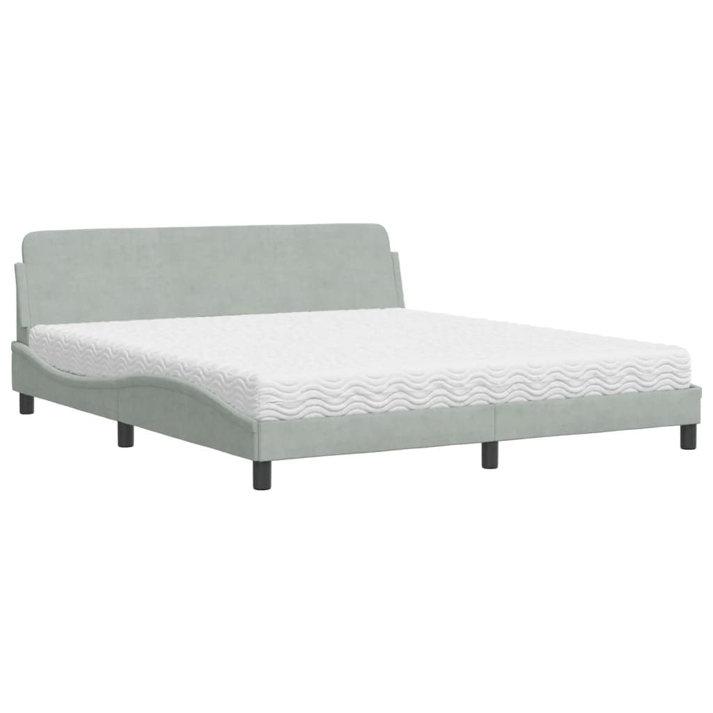 vidaXL Cama com colchão Dover 180x200 cm veludo cinzento-claro