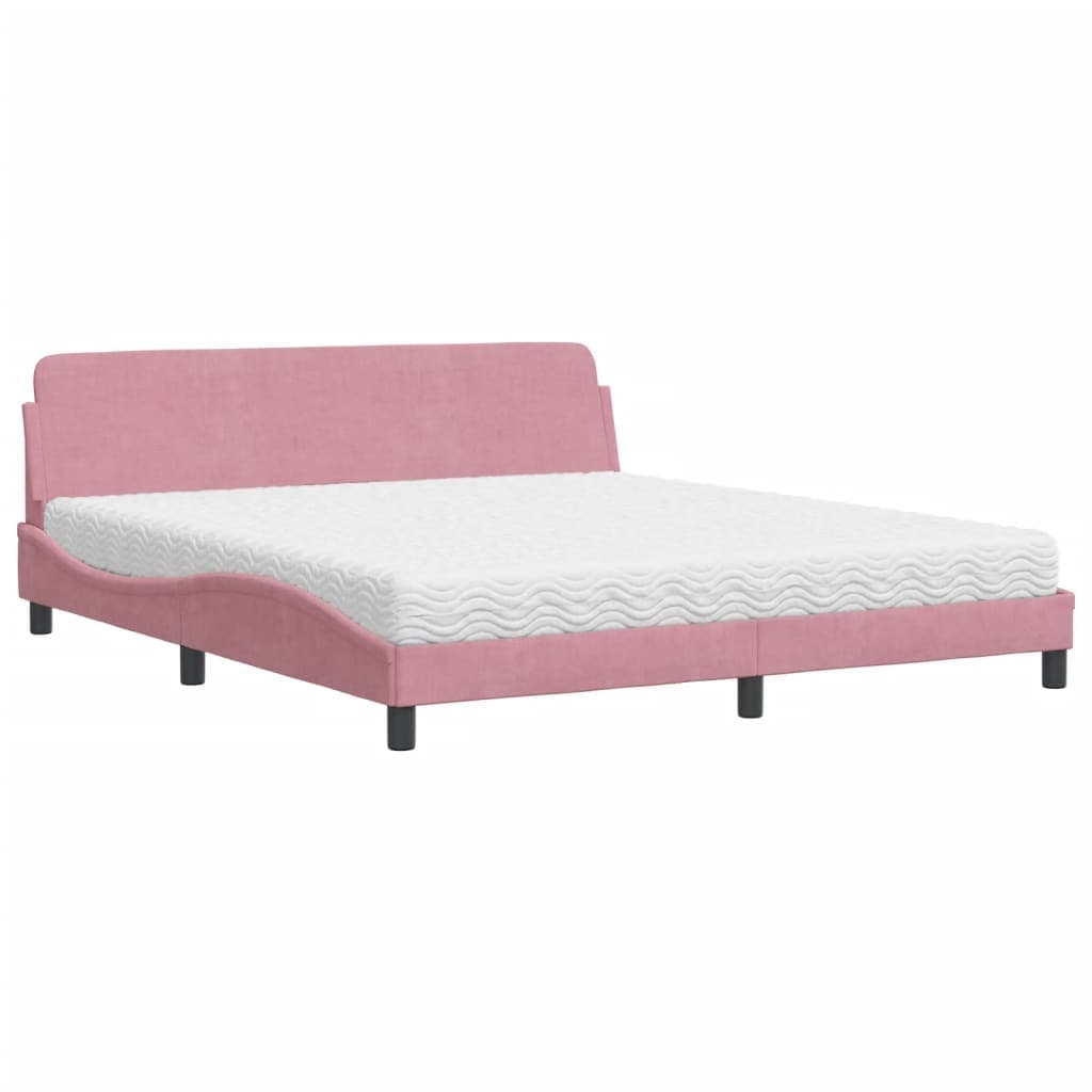vidaXL Cama com colchão Dover 180x200 cm veludo rosa