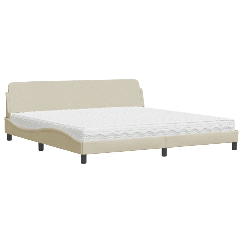 vidaXL Cama com colchão Dover 200x200 cm tecido cor creme