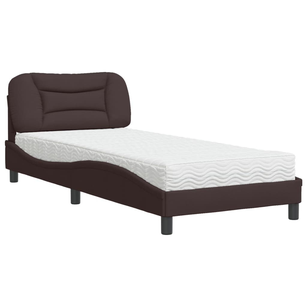 vidaXL Cama com colchão Hvar 90x190 cm tecido castanho-escuro