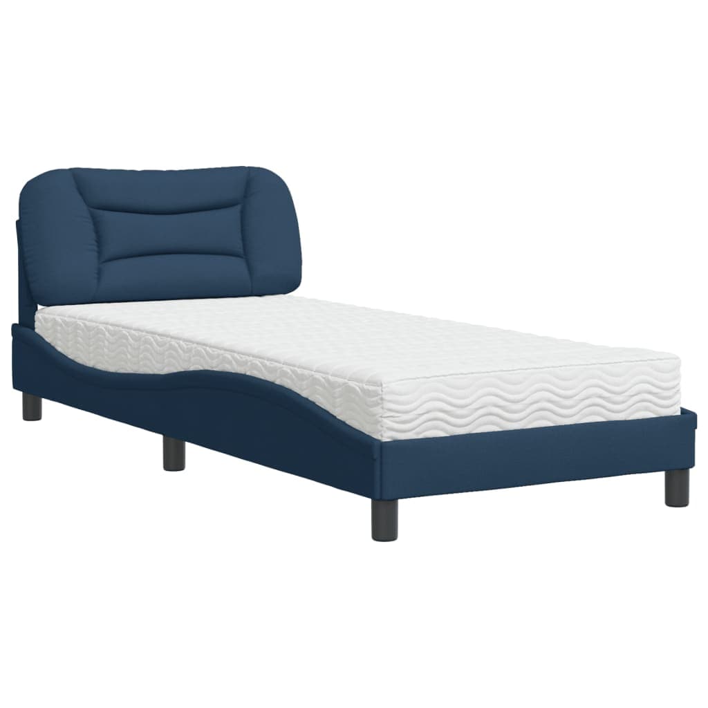 vidaXL Cama com colchão Hvar 90x200 cm tecido azul