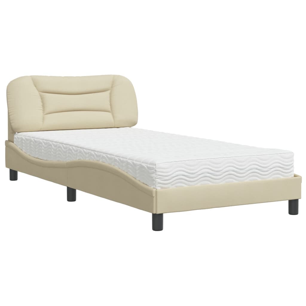 vidaXL Cama com colchão Hvar 100x200 cm tecido cor creme