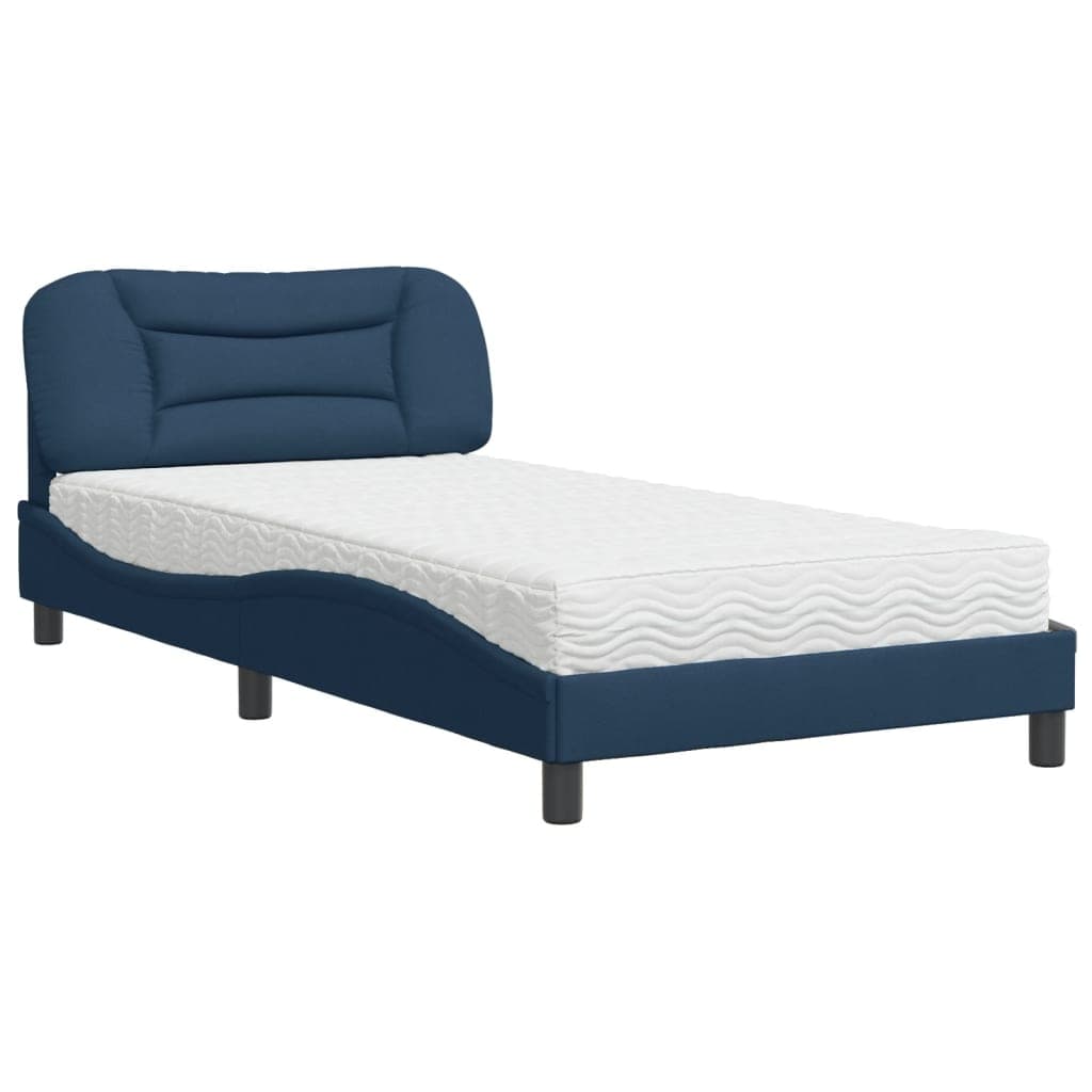 vidaXL Cama com colchão Hvar 100x200 cm tecido azul