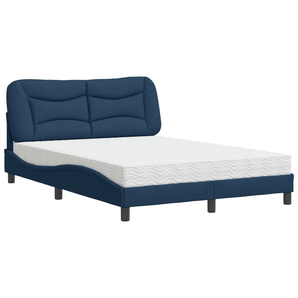 vidaXL Cama com colchão Hvar 140x200 cm tecido azul