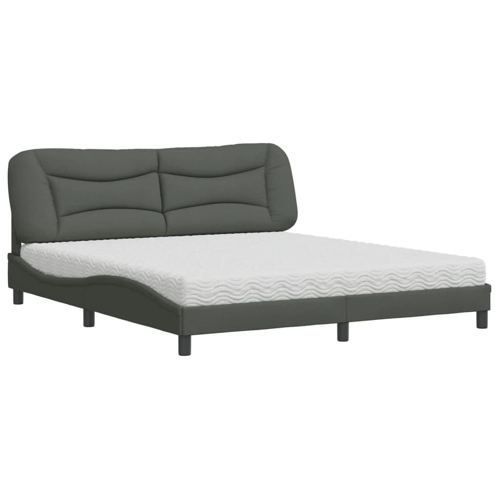 vidaXL Cama com colchão Hvar 180x200 cm tecido cinzento-escuro
