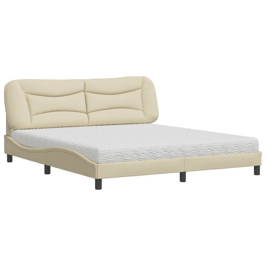 vidaXL Cama com colchão Hvar 180x200 cm tecido cor creme