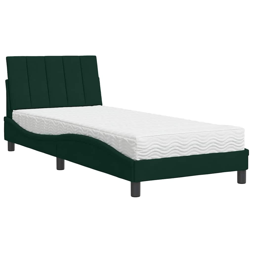 vidaXL Cama com colchão Hanko 80x200 cm veludo verde-escuro