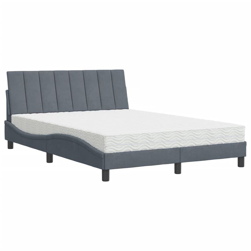 vidaXL Cama com Colchão 140x200 cm Veludo Cinzento-escuro - 1976491640