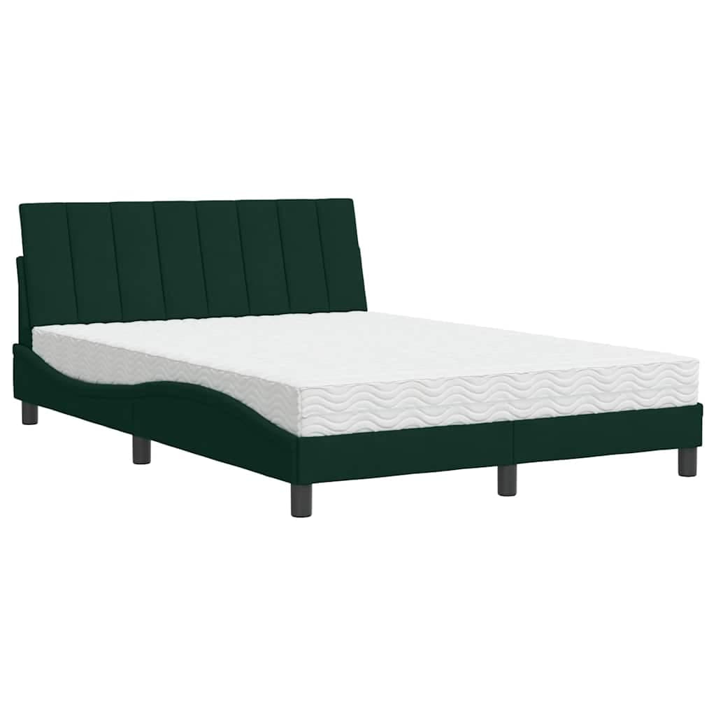 vidaXL Cama com colchão Hanko 140x200 cm veludo verde-escuro